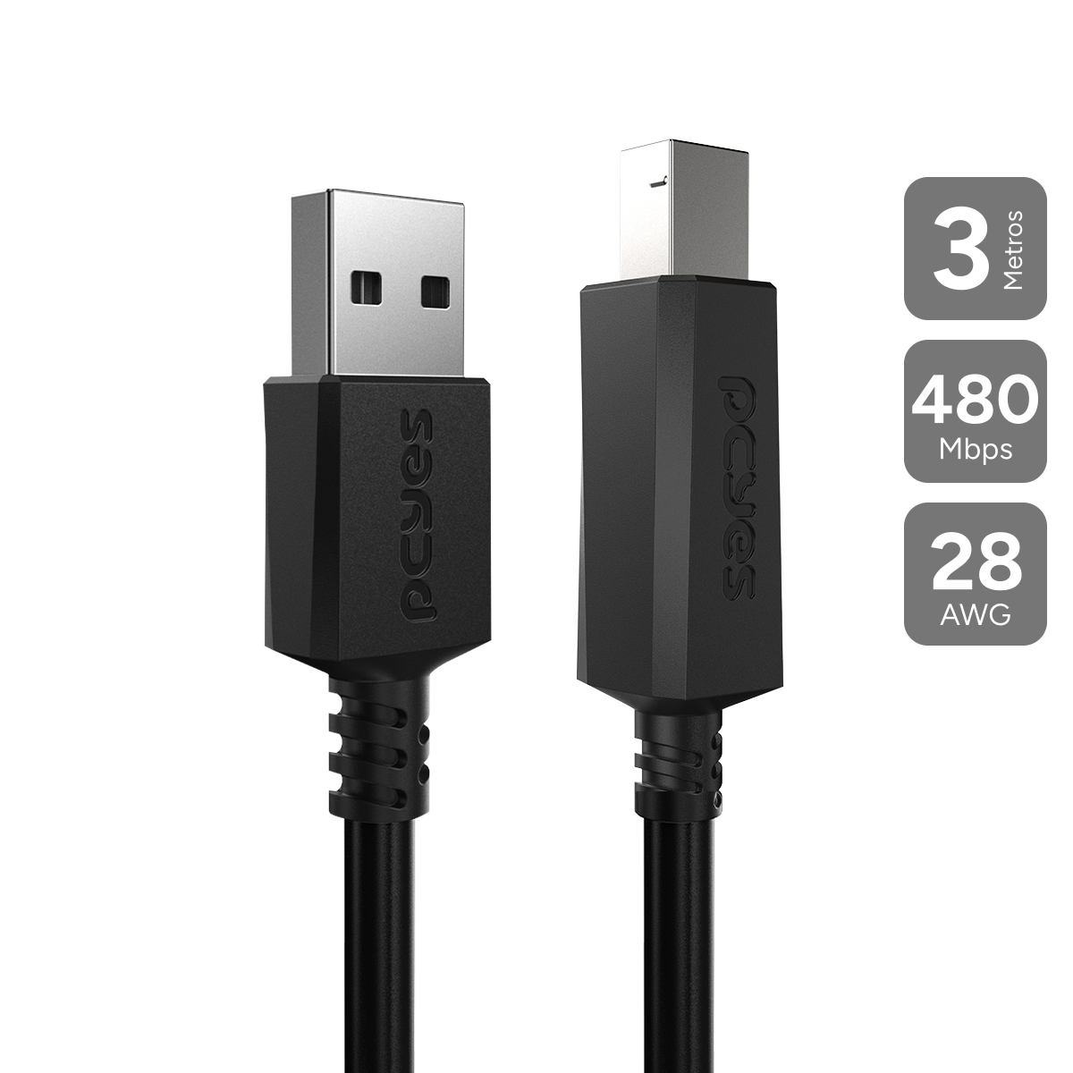 CABO P/ IMPRESSORA USB A 2.0 P/ USB B 2.0 - 3 METROS - PUABM2-3
