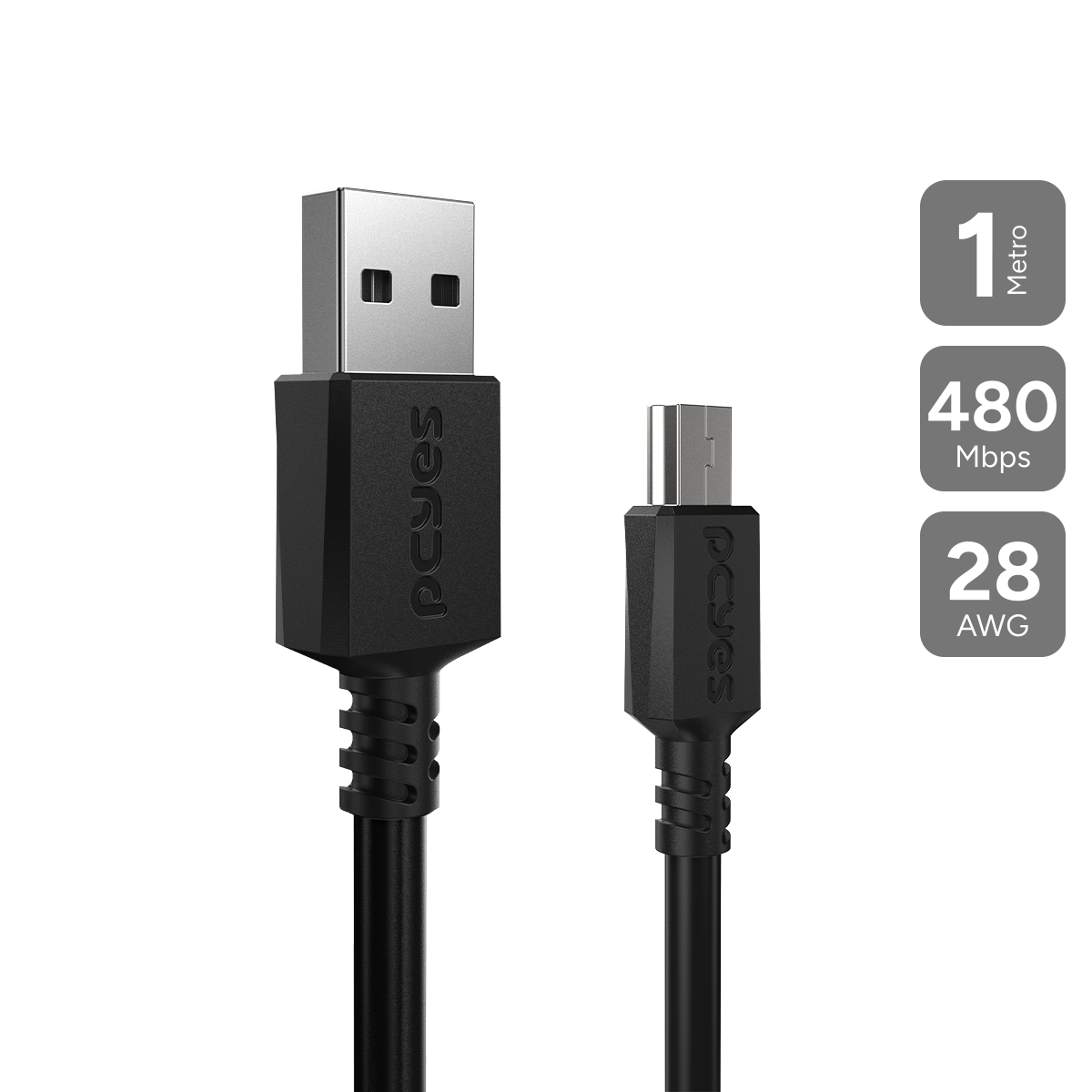 CABO PARA CELULAR CAMERA GPS CARREGAMENTO USB A 2.0 PARA MINI USB B 2.0 - PRETO - 1 METRO - PUANM2-1