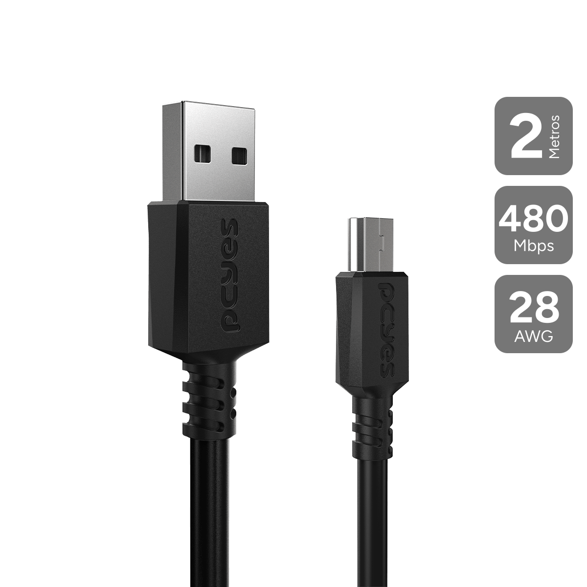 CABO PARA CELULAR CAMERA GPS CARREGAMENTO USB A 2.0 PARA MINI USB B 2.0 - PRETO - 2 METROS - PUANM2-2