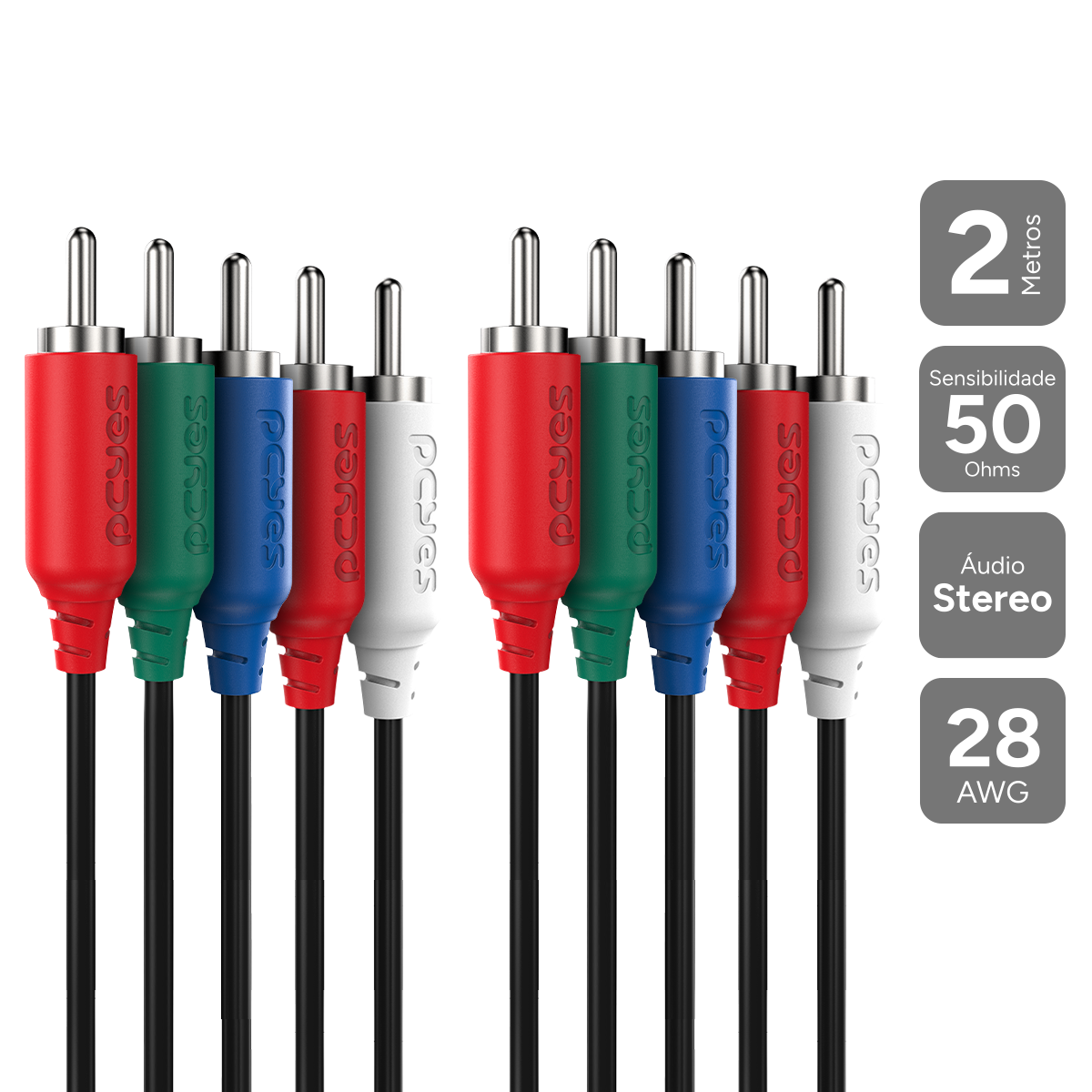 CABO DE VIDEO 5 RCA M PARA 5 RCA M - 2 MTS - P5R-2
