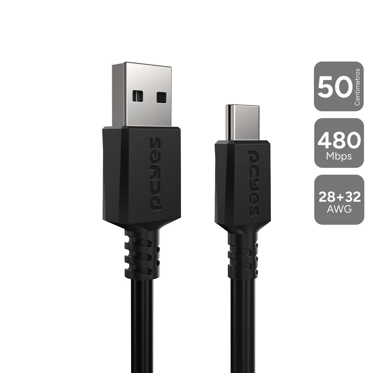 CABO PARA CELULAR CARREGAMENTO DADOS USB A 2.0 MACHO PARA USB TIPO-C - PRETO - 50 CM - PUACP-05