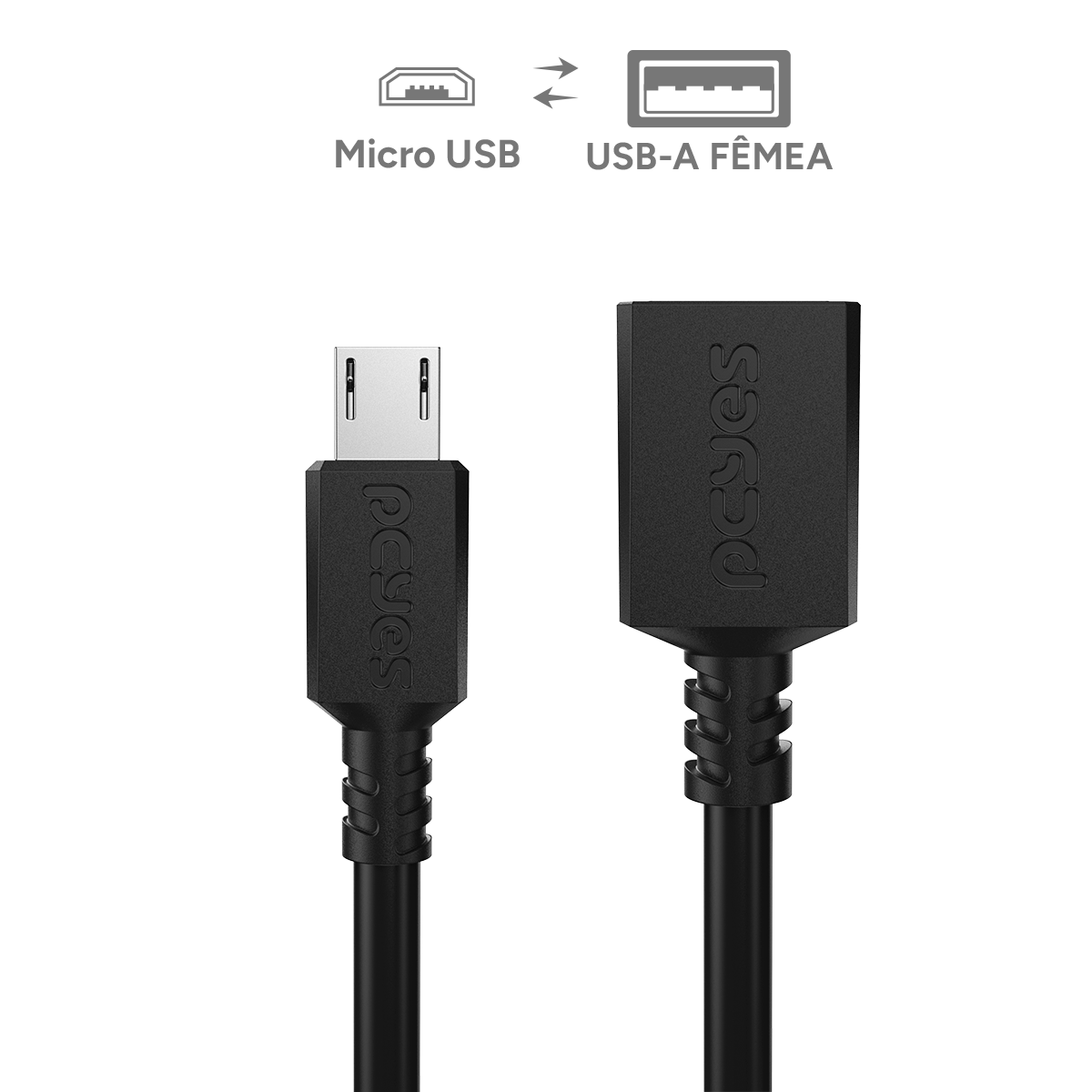 CABO ADAPTADOR OTG MICRO USB P/ USB A 2.0 - PRETO - 15CM - PAMUP-15 - Imagem 2