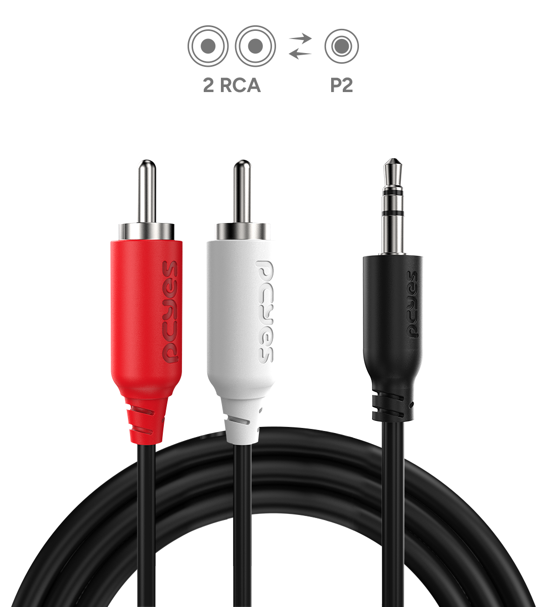 CABO 2 RCA M PARA P2 3.5MM M - 1 MT - P2R35-1 - Imagem 2